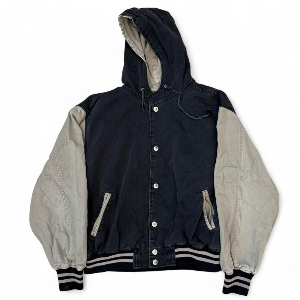 Vintage Anchor Blue Faded Black Bomber Varsity Jacket Men's Size Large 90s Y2K